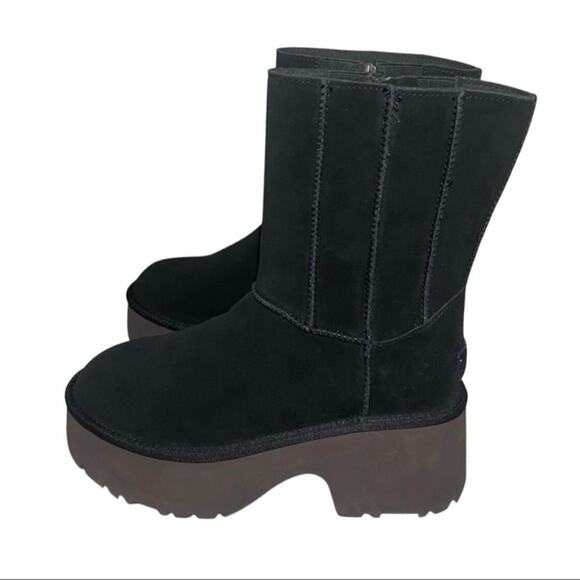 Ugg Classic Twin Seam Heights Black Winter Boot Size 8 Suede Platform Bootie New - Picture 13 of 15
